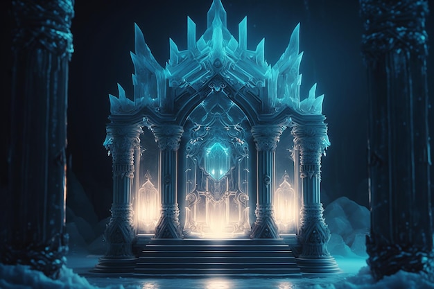 妖精の魔法の白と青の氷の宮殿