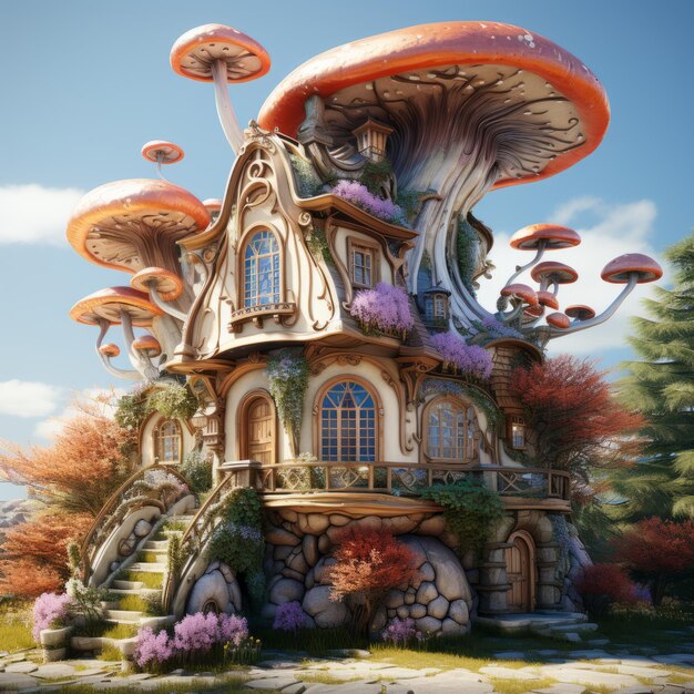 Fairy mushroom house in 3D