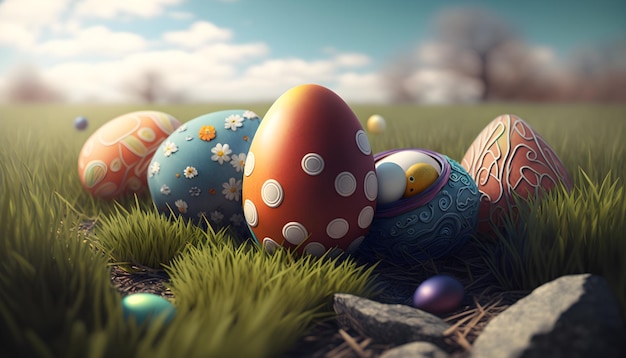 Fairy nests in the shape of eggs with birds for Easter