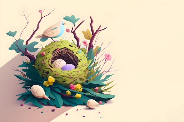 Fairy nests in the shape of eggs with birds for Easter