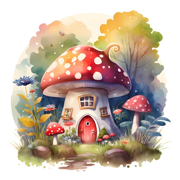 Fairy paddestoel huis aquarel clipart