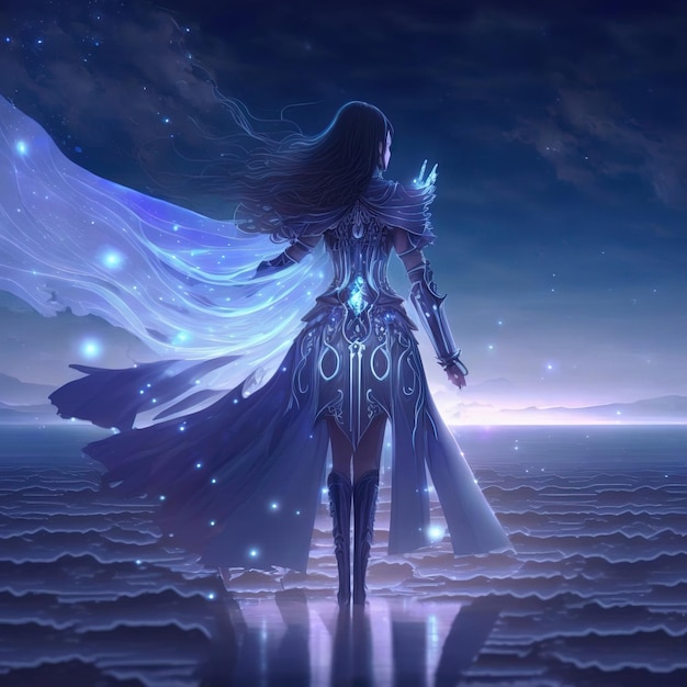 水のデジタル イラストレーション上の妖精の王女