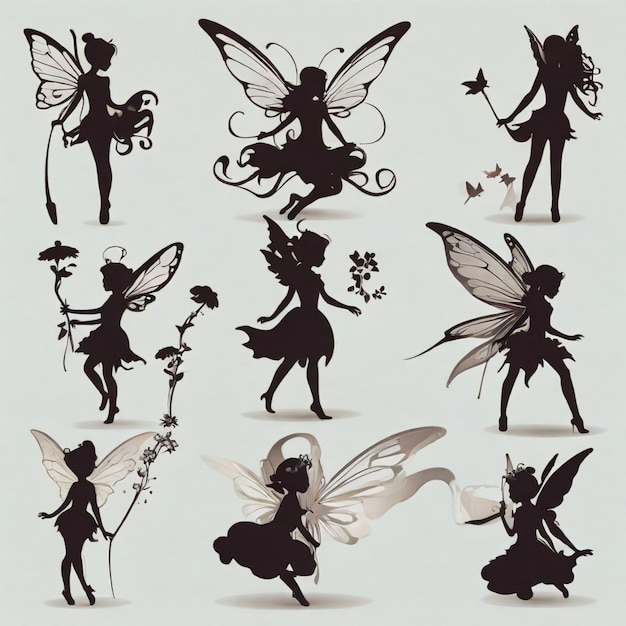 Fairy silhouettes cartoon vector background