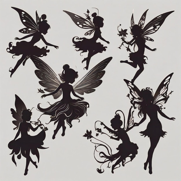 Fairy silhouettes cartoon vector background
