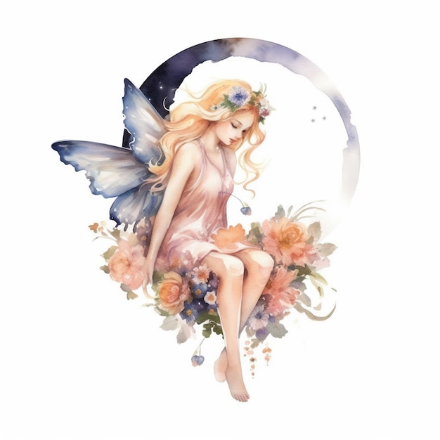 A fairy sitting on a flower moon