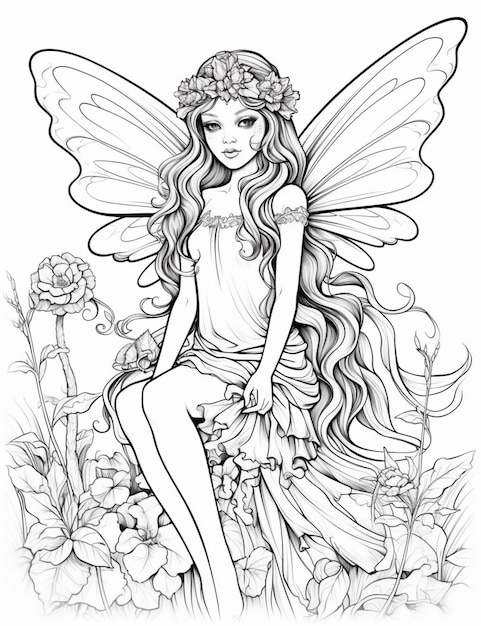 a fairy sitting on a flower with her wings open generative ai