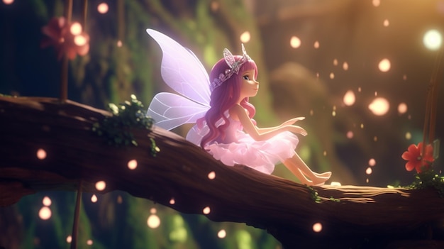 Fairy sitting on a tree branch while looking forwards Generative AI