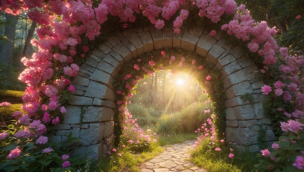 Fairy tale archway with magic light through an enchant