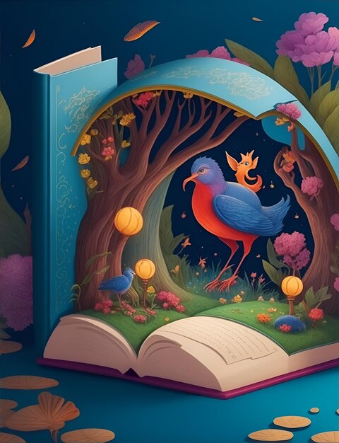 fairy tale book of forest night scene