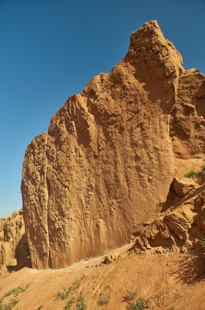 Fairy Tale Canyon, rock formations on the Issyk-Kul lake. Kyrgyzstan.Central Asia