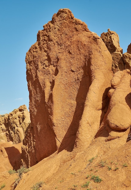 Fairy Tale Canyon, rock formations on the Issyk-Kul lake. Kyrgyzstan.Central Asia