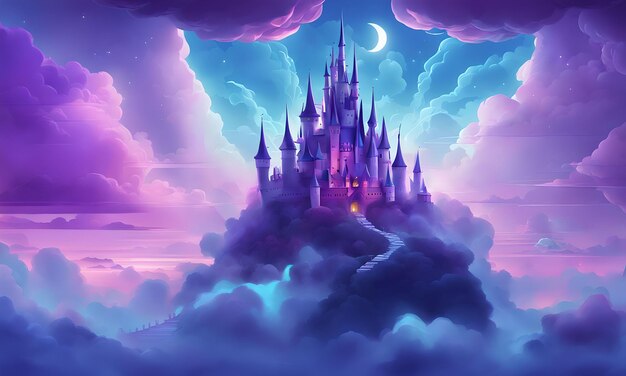 Photo fairy tale castle among the clouds wallpaper