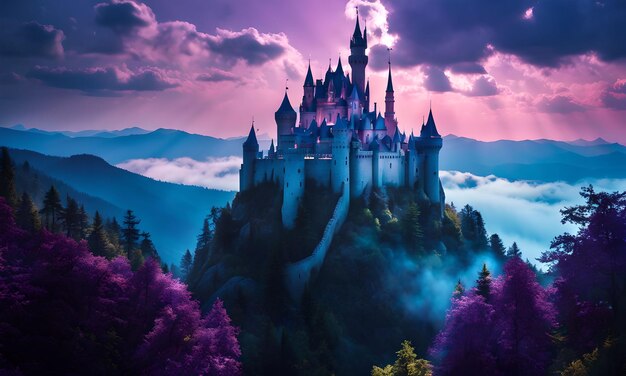 Fairy tale castle among the clouds wallpaper