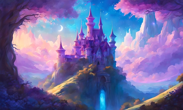 Fairy Tale Castle Among the Clouds Wallpaper