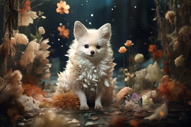 Fairy tale dreamy image of cute dog Beautiful illustration picture Generative AI