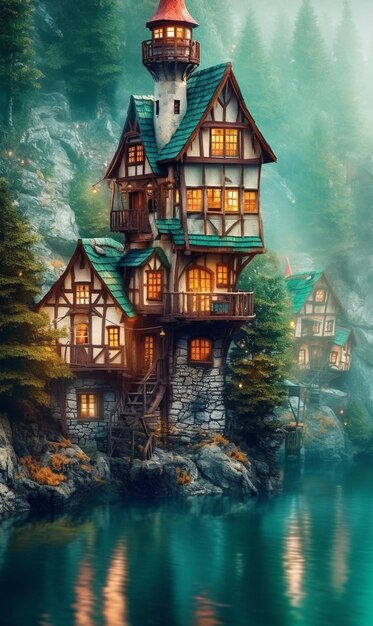 A fairy tale house on a cliff