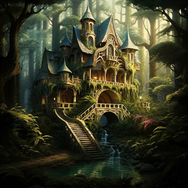 Photo fairy tale like fantasy castle the forest