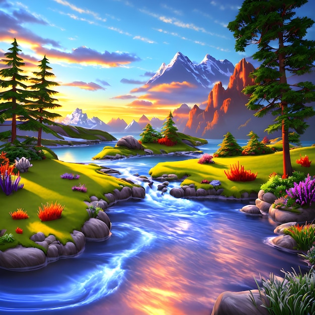 Fairy tale multicolored landscape painting