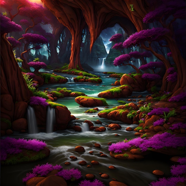 Fairy tale multicolored landscape painting