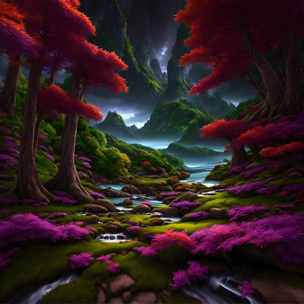 Fairy tale multicolored landscape painting