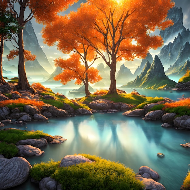 Fairy tale multicolored landscape painting