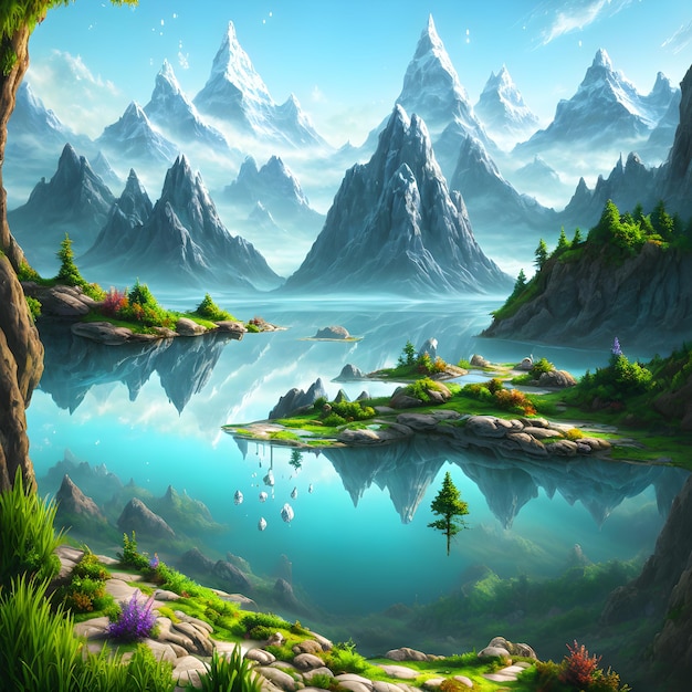 Fairy tale multicolored landscape painting