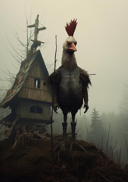 Fairy Tale mystery house in form of a chicken in fantasy world