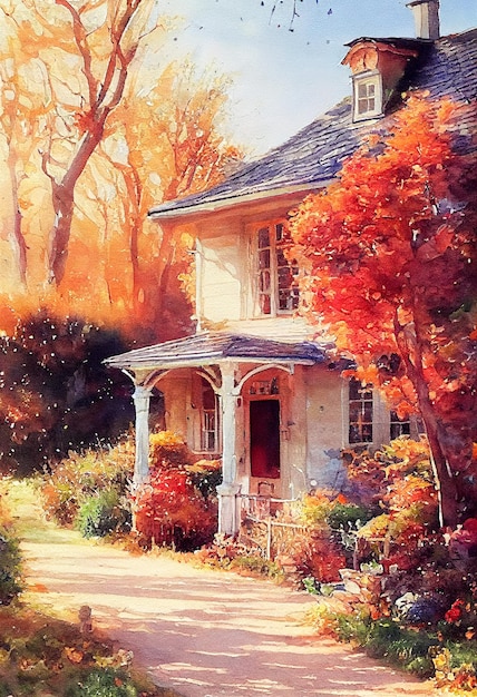 Fairy tale rustic country house gold autumn