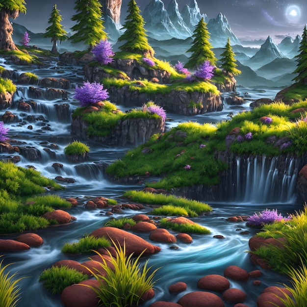 Fairy tale veelkleurige landschapsschilderkunst
