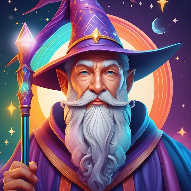 Fairy tale wizard with magic wand and magic wand Vector illustration