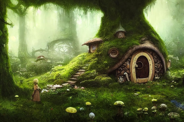 Fairy tree house in fantasy forest