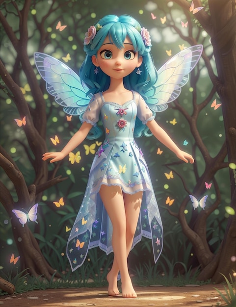 A fairy in a tree with butterflies