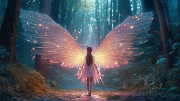 Fairy with big pink butterfly wings generative ai