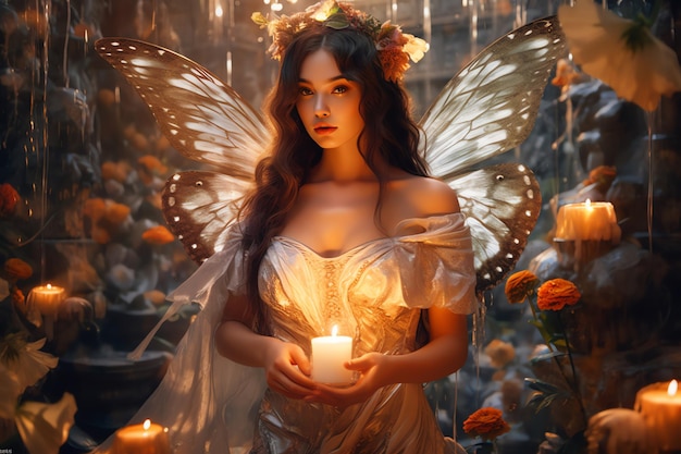 A fairy with a candle in her hands