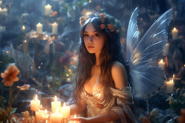 A fairy with a candle in her hands