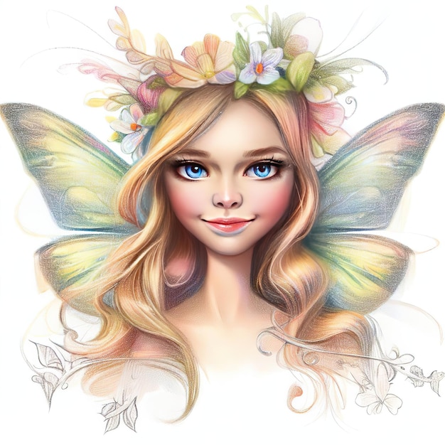 A fairy with a flower crown on her head