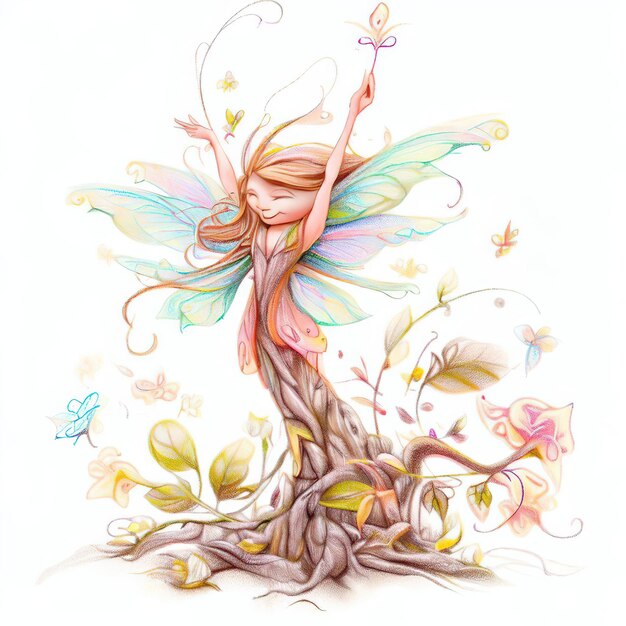 Photo a fairy with a tree roots and the word fairy on it