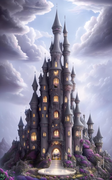 Fairytale black castle in the clouds