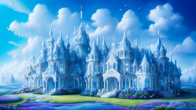 Сказочный голубой замок в облаках