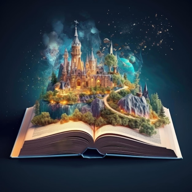 Fairytale in book Magic opened the book Fantasy nature or learning concept
