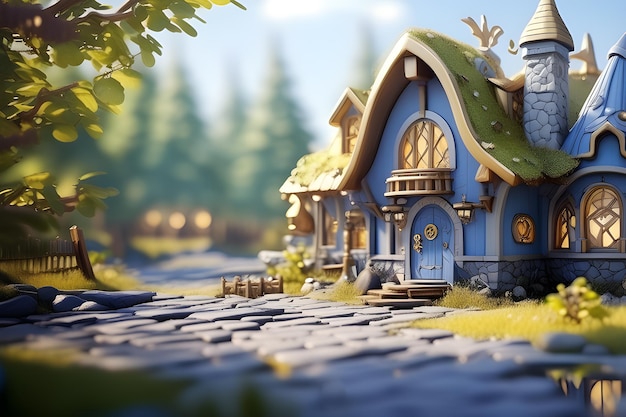 Fairytale boomhut in een mysterieus bos huis elfen en elfen sjabloon voor het ontwerpen van AI platform.