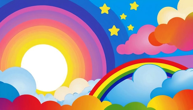 Photo fairytale cartoon landscape with rainbow