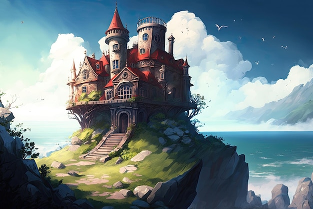 Fairytale Castle On A Hilltop Generative AI