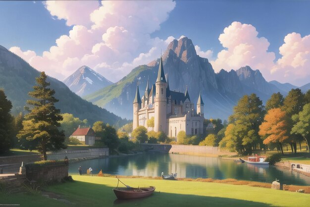 Fairytale castle illustration wallpaper fantasy house house palace building background