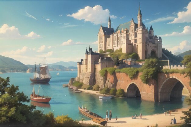 Fairytale castle illustration wallpaper fantasy house house palace building background