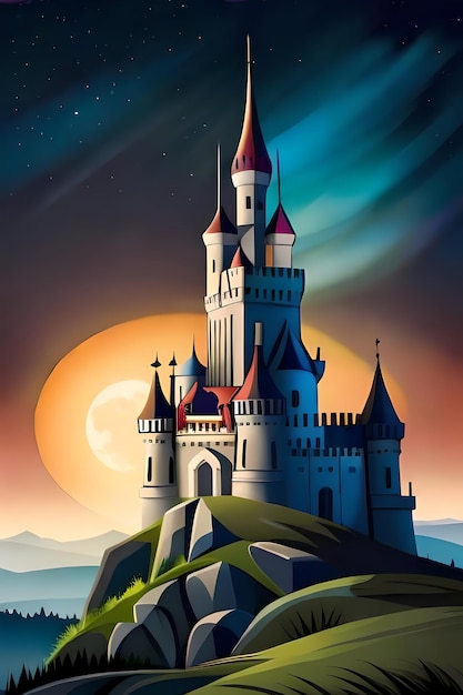 Fairytale castle at night