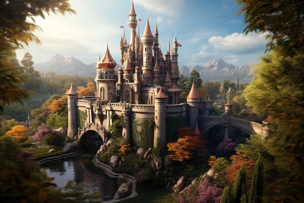 Fairytale castle of rapunzel with long hair