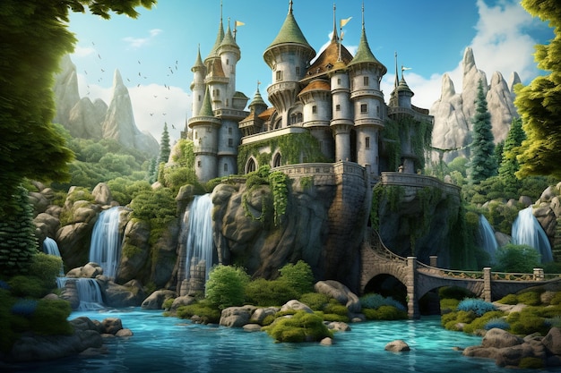 Fairytale castle of rapunzel with long hair