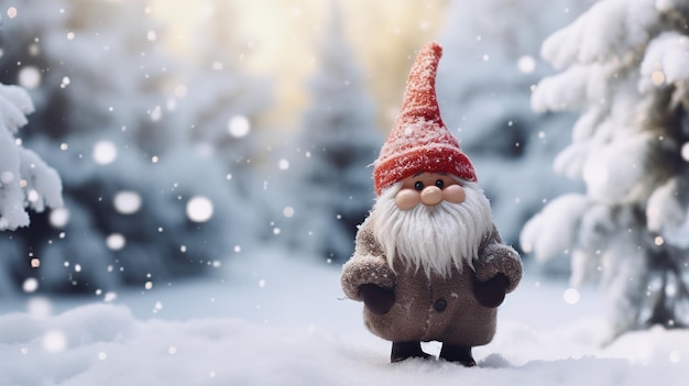 Fairytale Christmas gnome on winter background with space for text High quality photo
