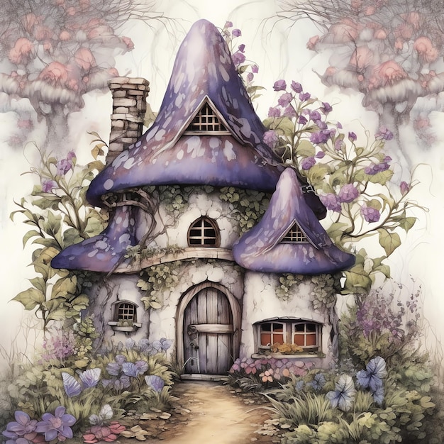 fairytale House fantasy old paper junk journal digital paper